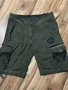 Affliction Motor Spirit Cargo Shorts Green Y2K Grunge Cyber Punk Size 32